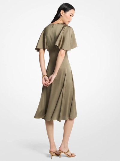 Cape Sleeve Satin Midi Dress in SAFARI GREEN | Michael Kors