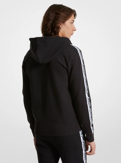 Chandail &agrave; capuchon en coton &agrave; fermeture &agrave; glissi&egrave;re avec bande &agrave; logo in NOIR | Michael Kors