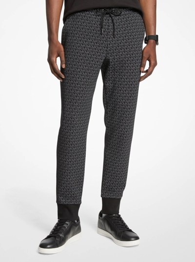 Pantalon de jogging en m&eacute;lange de coton &agrave; imprim&eacute; avec logo Signature in NOIR | Michael Kors