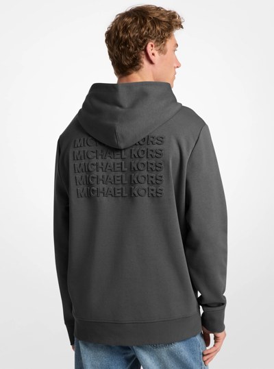 Embossed Logo Cotton Blend Hoodie in BLACK | Michael Kors