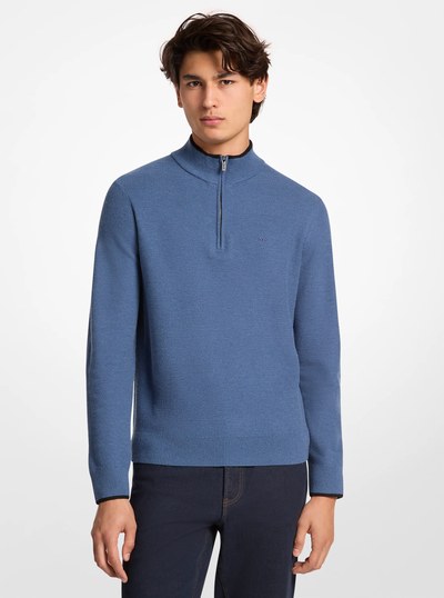 Wool Blend Quarter-Zip Sweater in DENIM | Michael Kors