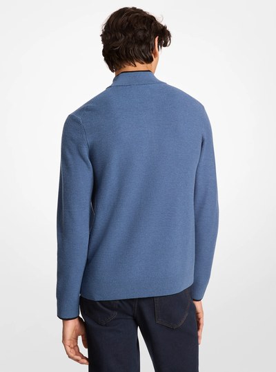 Wool Blend Quarter-Zip Sweater in DENIM | Michael Kors