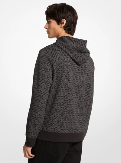Embellished Signature Logo Cotton Blend Hoodie in BLACK | Michael Kors