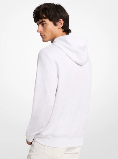 Embellished Signature Logo Cotton Blend Hoodie in WHITE | Michael Kors