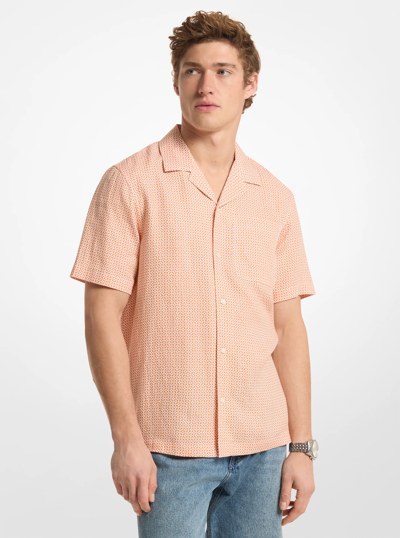 Chemise en lin &agrave; motif g&eacute;om&eacute;trique in ORANGE ECLATANT | Michael Kors