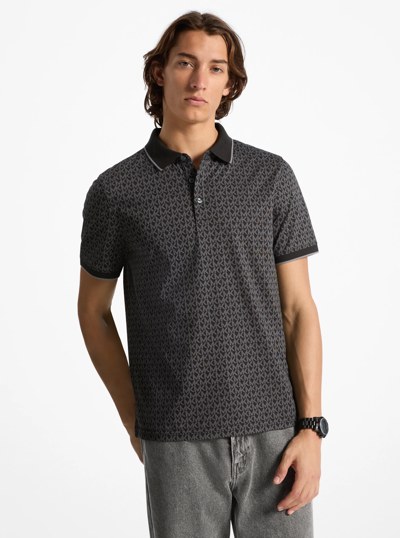 Greenwich Signature Logo Print Cotton Polo Shirt in BLACK | Michael Kors