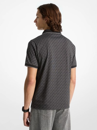 Greenwich Signature Logo Print Cotton Polo Shirt in BLACK | Michael Kors