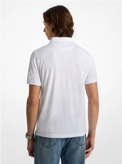 Greenwich Signature Logo Print Cotton Polo Shirt in WHITE | Michael Kors