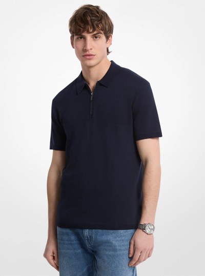 Cotton Zip-Up Polo Shirt in MIDNIGHT | Michael Kors
