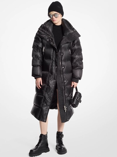 Satin Cir&eacute; Puffer Coat in BLACK | Michael Kors