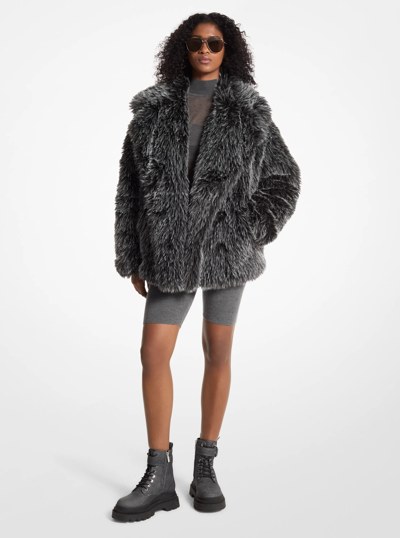 Faux Fur Peacoat in BLACK/WHITE | Michael Kors