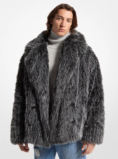 Faux Fur Peacoat in BLACK/WHITE | Michael Kors