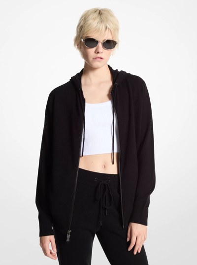 Wool and Cashmere Blend Zip-Up Hoodie in BLACK | Michael Kors