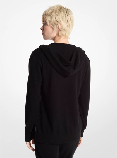 Wool and Cashmere Blend Zip-Up Hoodie in BLACK | Michael Kors