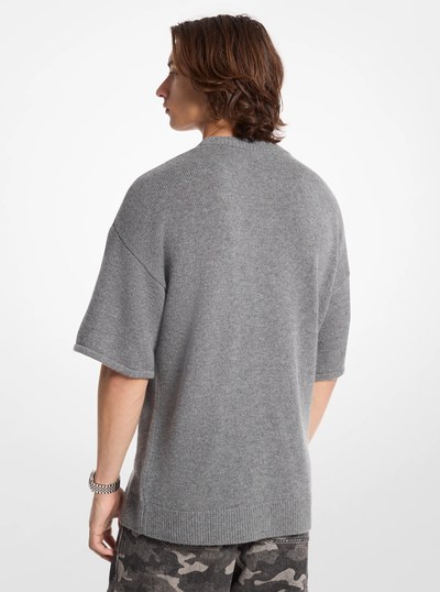 Wool and Cashmere Blend Short-Sleeve Sweater in ASH | Michael Kors