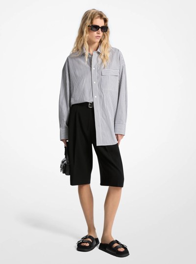 Oversized Striped Stretch Cotton Poplin Shirt in BLACK/WHITE | Michael Kors