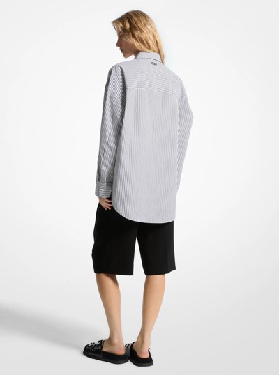 Oversized Striped Stretch Cotton Poplin Shirt in BLACK/WHITE | Michael Kors