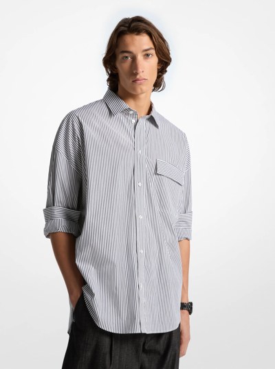 Oversized Striped Stretch Cotton Poplin Shirt in BLACK/WHITE | Michael Kors