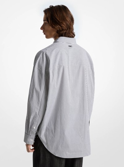 Oversized Striped Stretch Cotton Poplin Shirt in BLACK/WHITE | Michael Kors