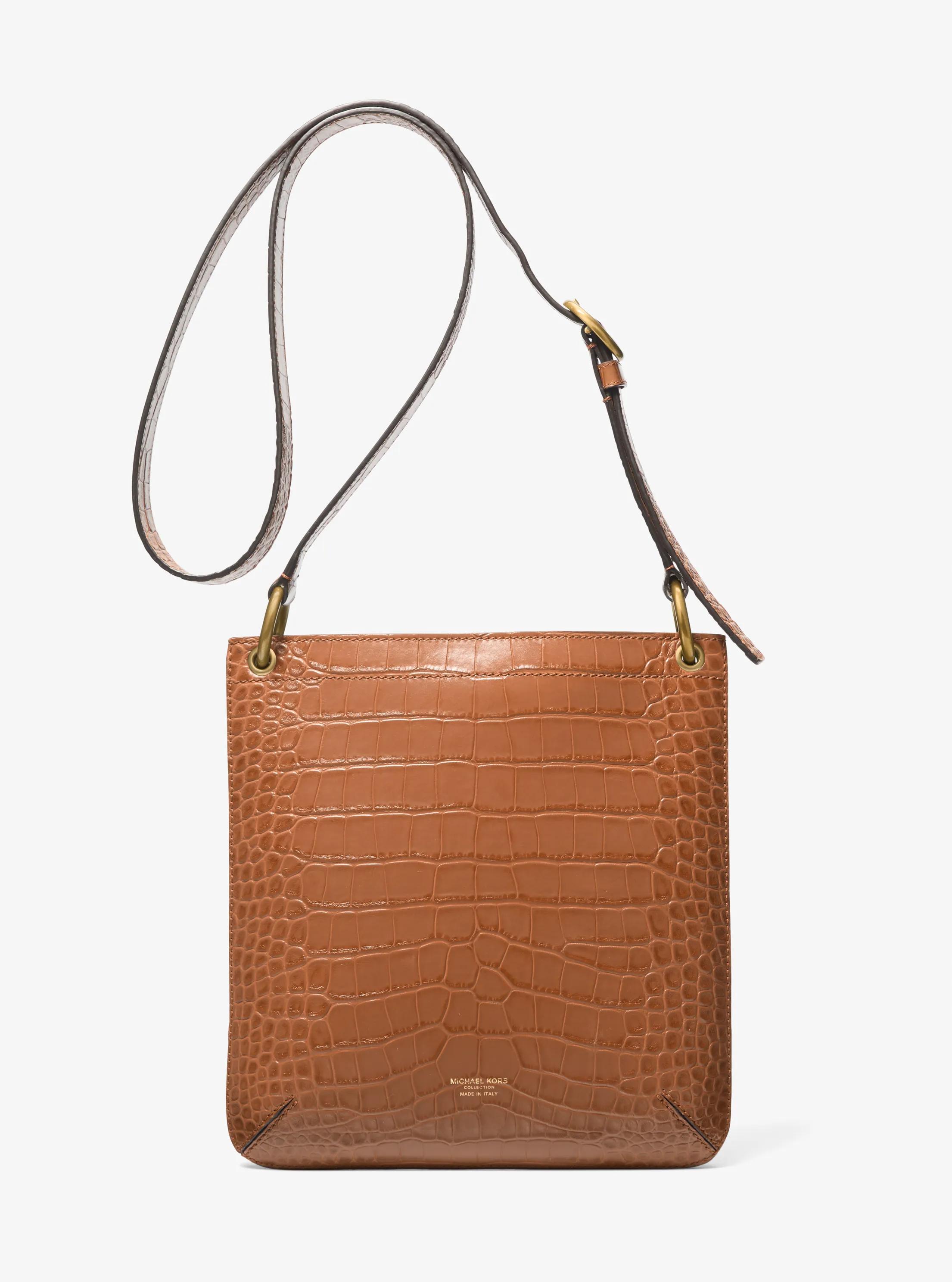 Tate Small Crocodile Embossed Patent Leather Crossbody Bag in SADDLE | Michael Kors