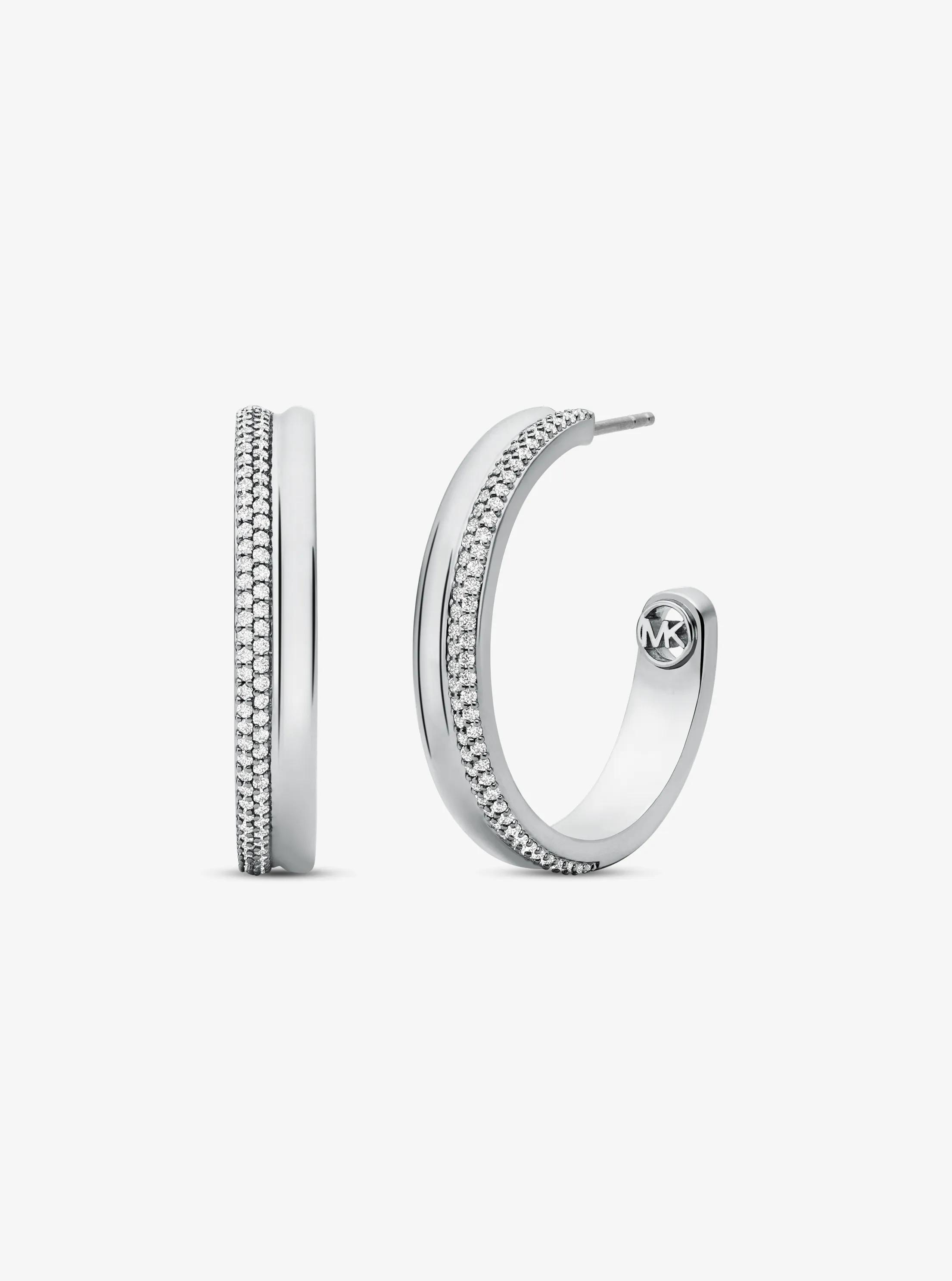 Precious Metal-Plated Brass Pav&eacute; Hoop Earrings in SILVER | Michael Kors