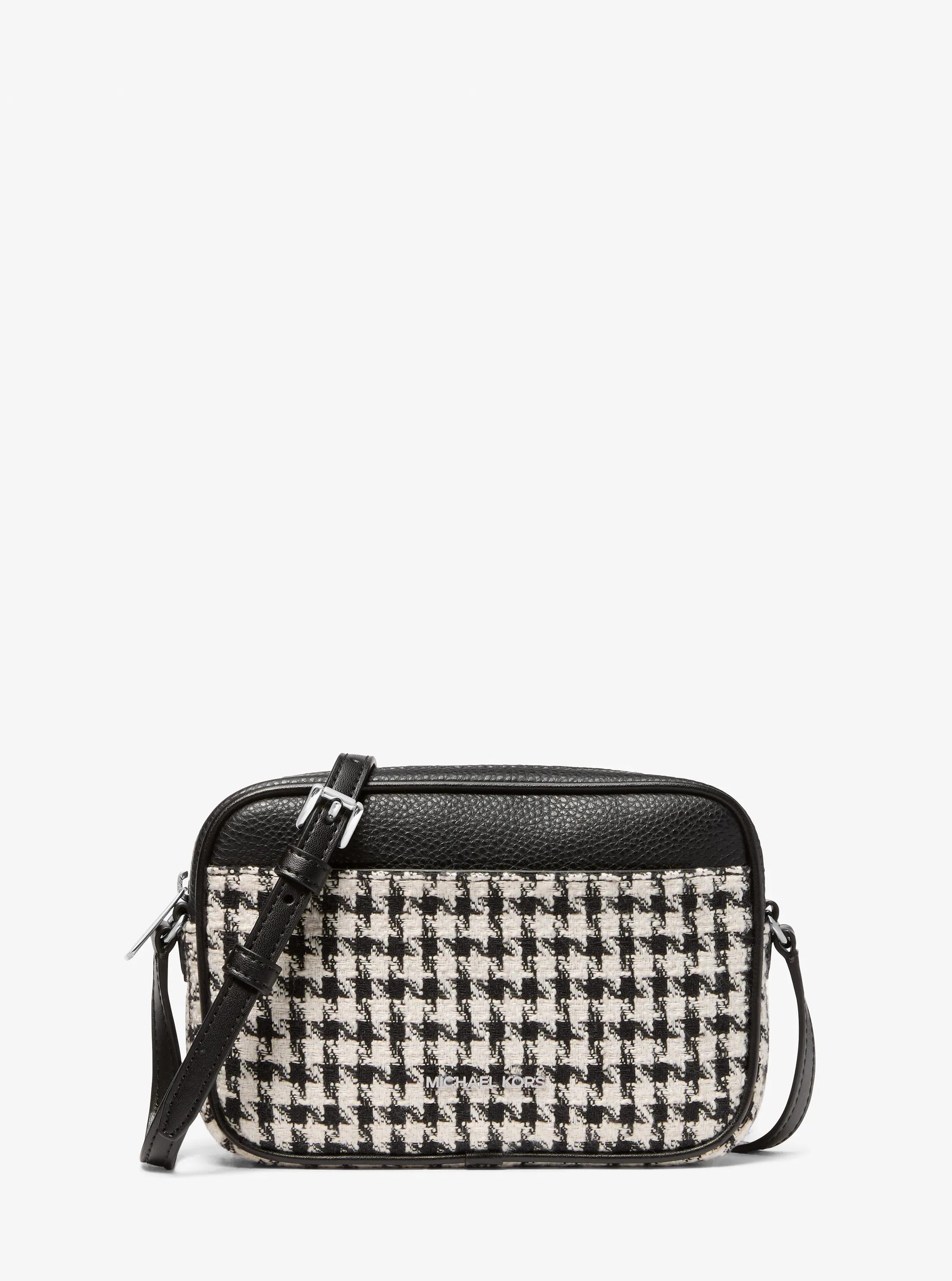 Jet Set Travel Small Houndstooth Crossbody Bag in BLACK/LIGHT CREAM | Michael Kors