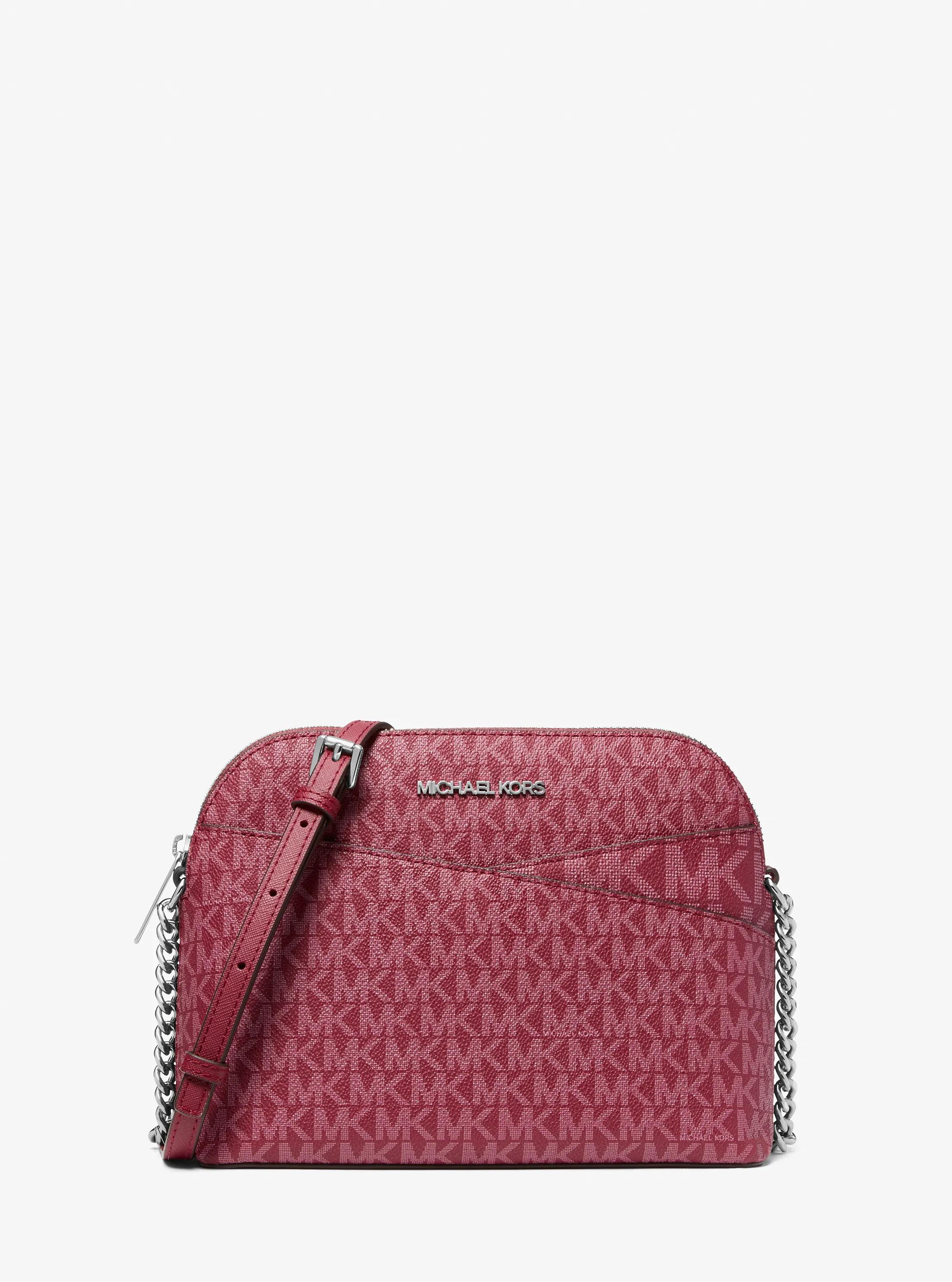 Jet Set Travel Medium Logo Dome Crossbody Bag in MAROON | Michael Kors