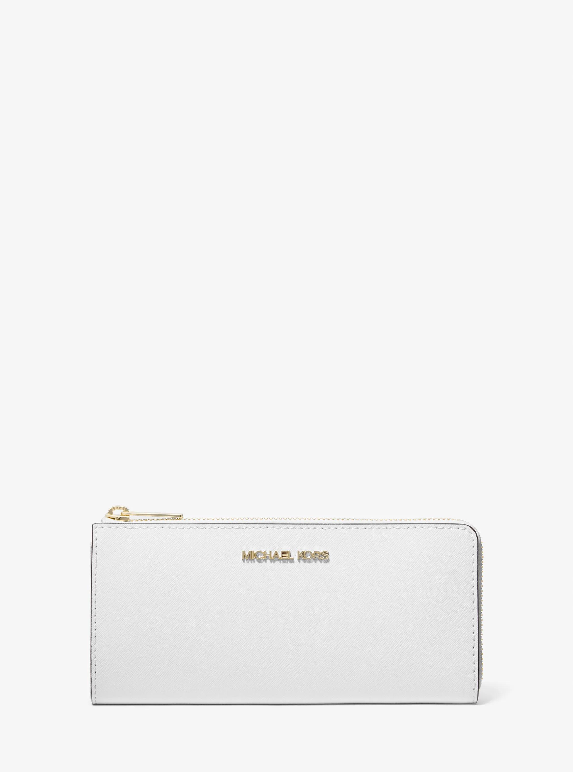 Jet Set Travel Large Saffiano Leather Quarter-Zip Wallet in OPTIC WHITE | Michael Kors