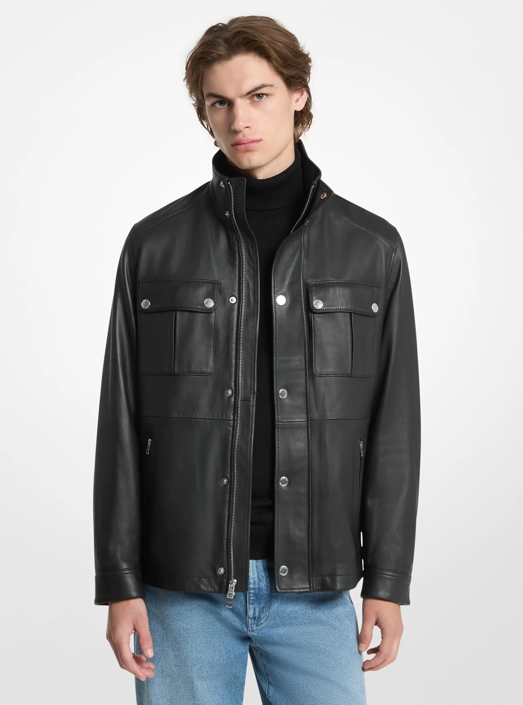 Leather Utility Jacket in BLACK | Michael Kors