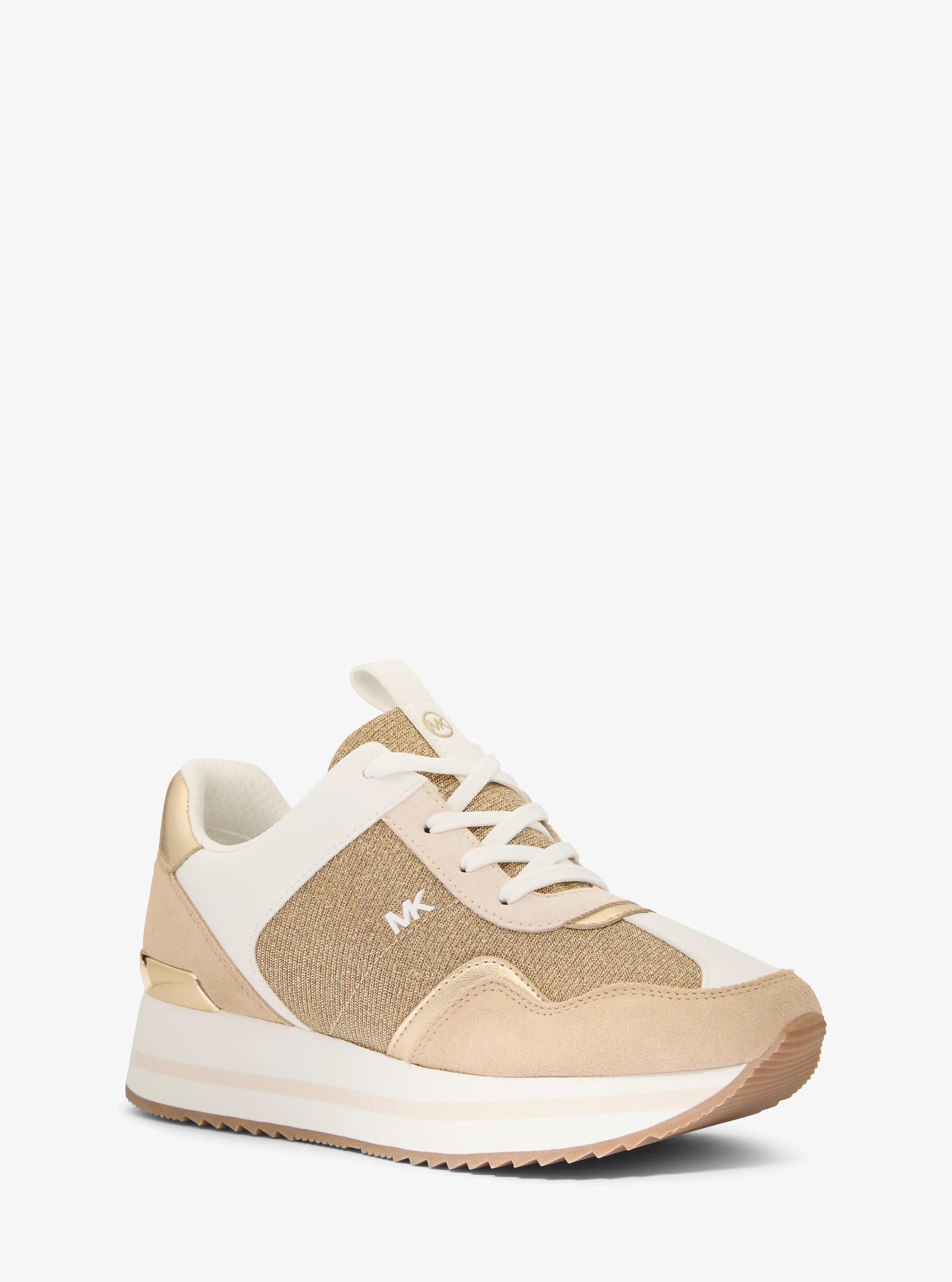 Raina Glitter Chain-Mesh Platform Trainer in PALE GOLD | Michael Kors