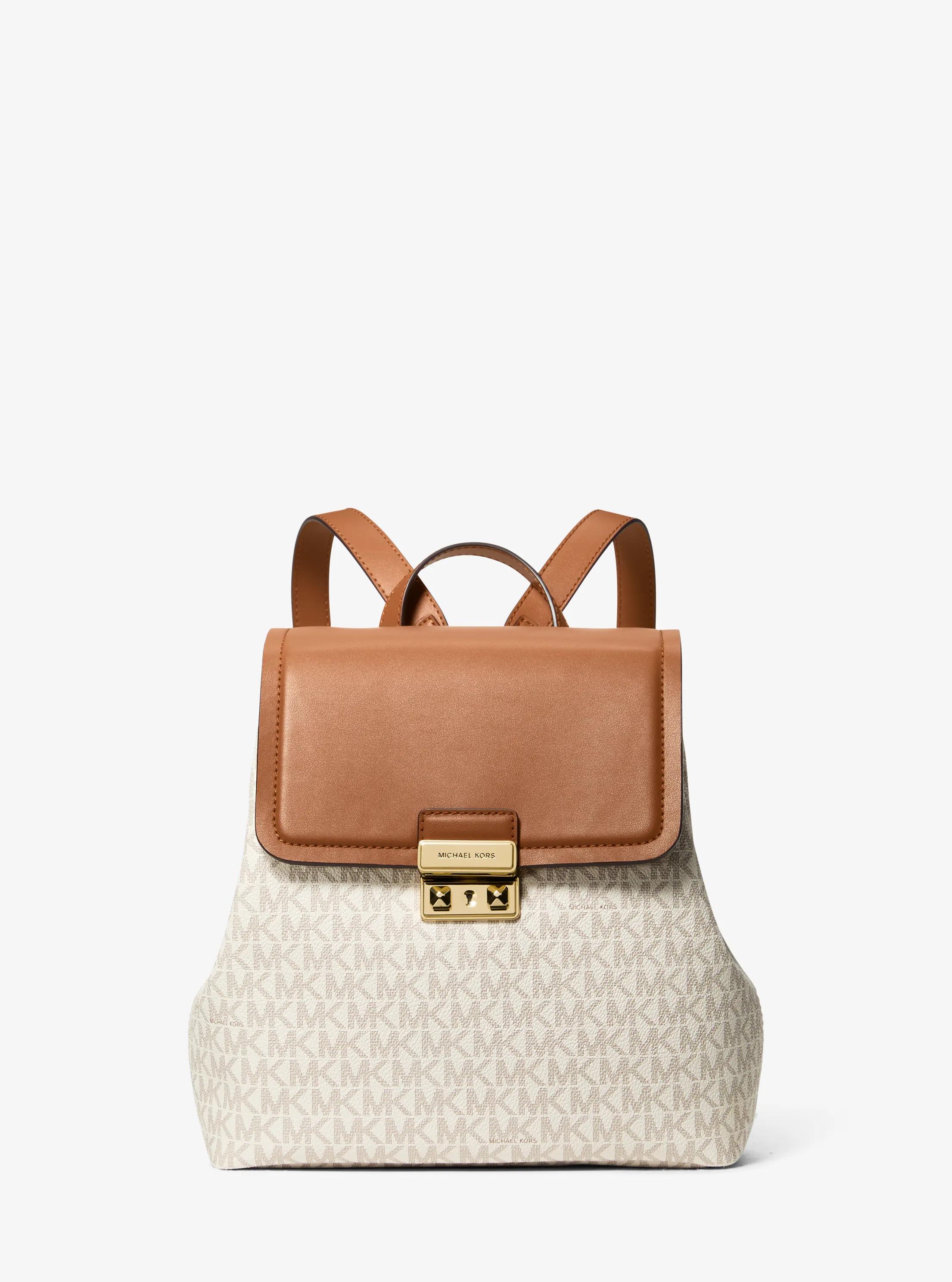 Tribeca Small Signature Logo Backpack in VANILLA/ACORN | Michael Kors