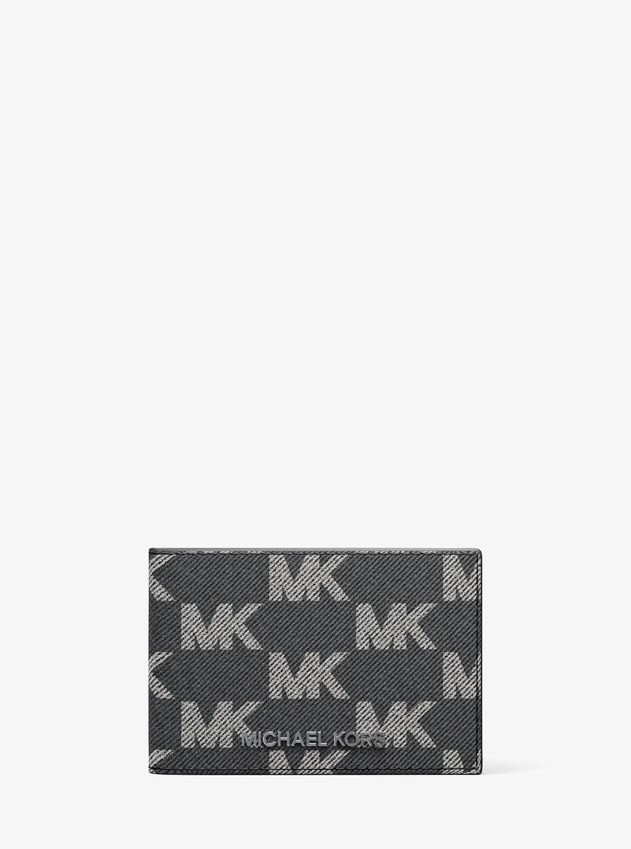 Cooper Medium Logo Jacquard Denim Wallet in BLACK WASH | Michael Kors