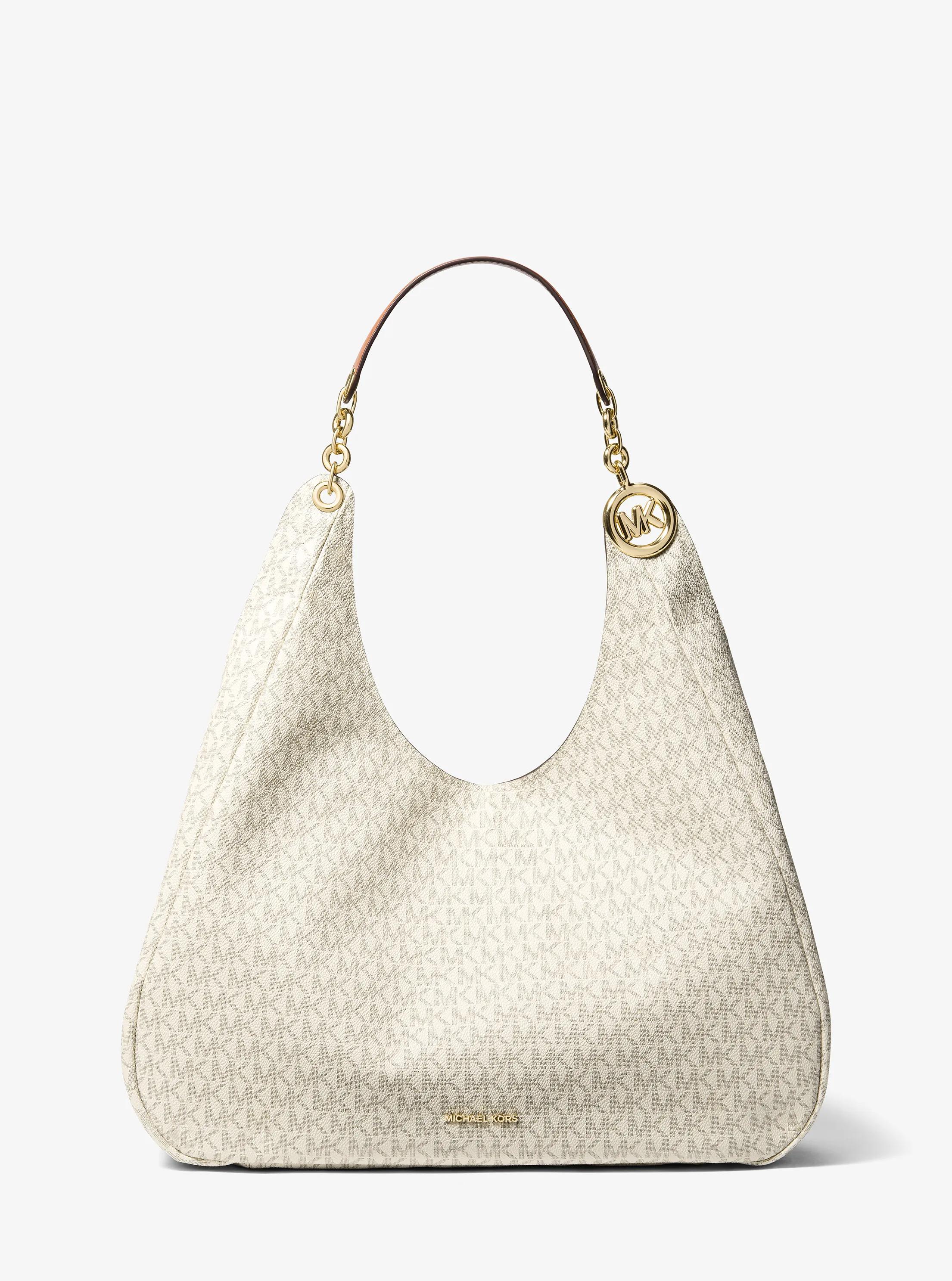 Ellie Large Signature Logo Shoulder Bag in VANILLA/ACORN | Michael Kors
