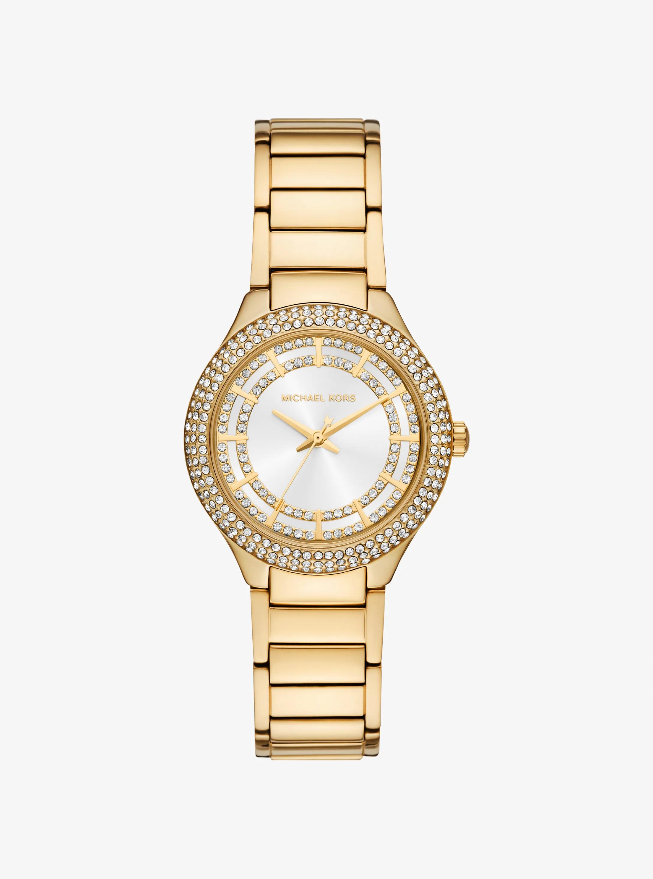 Mini Sylvia Pav&eacute; Gold-Tone Watch in GOLD | Michael Kors