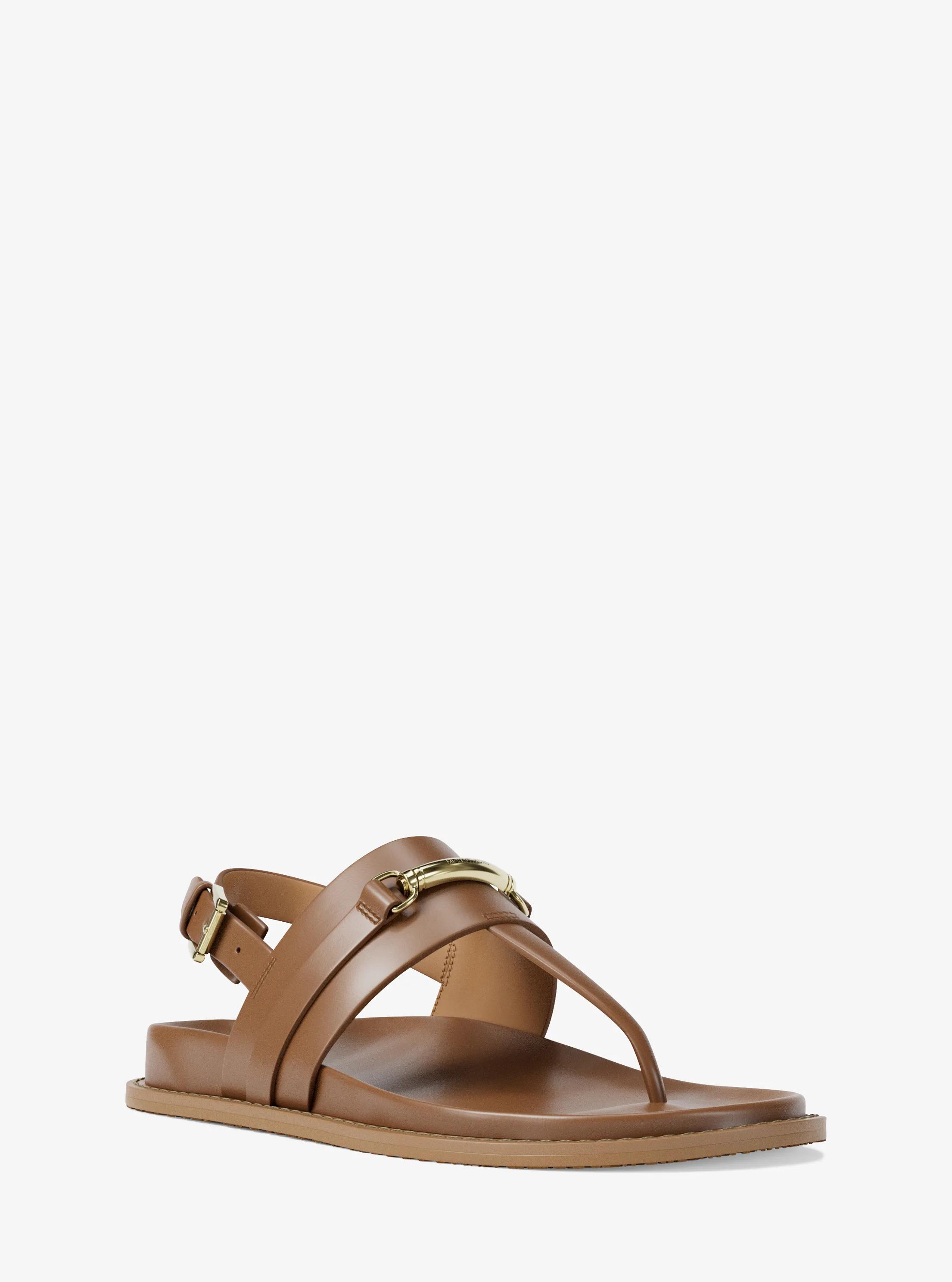 Carson Leather T-Strap Sandal in LUGGAGE | Michael Kors