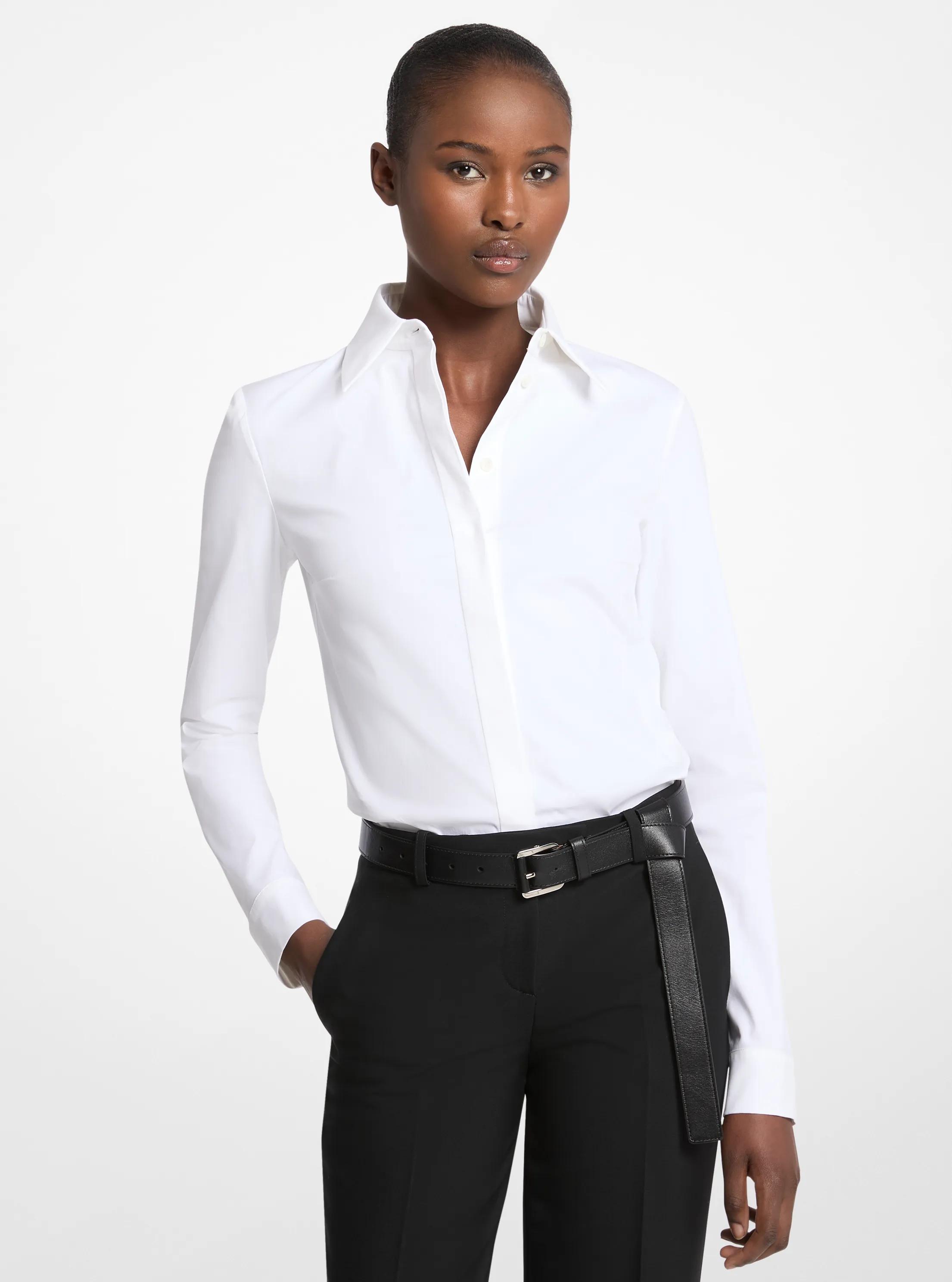Hansen Stretch Cotton Poplin Shirt in OPTIC WHITE | Michael Kors