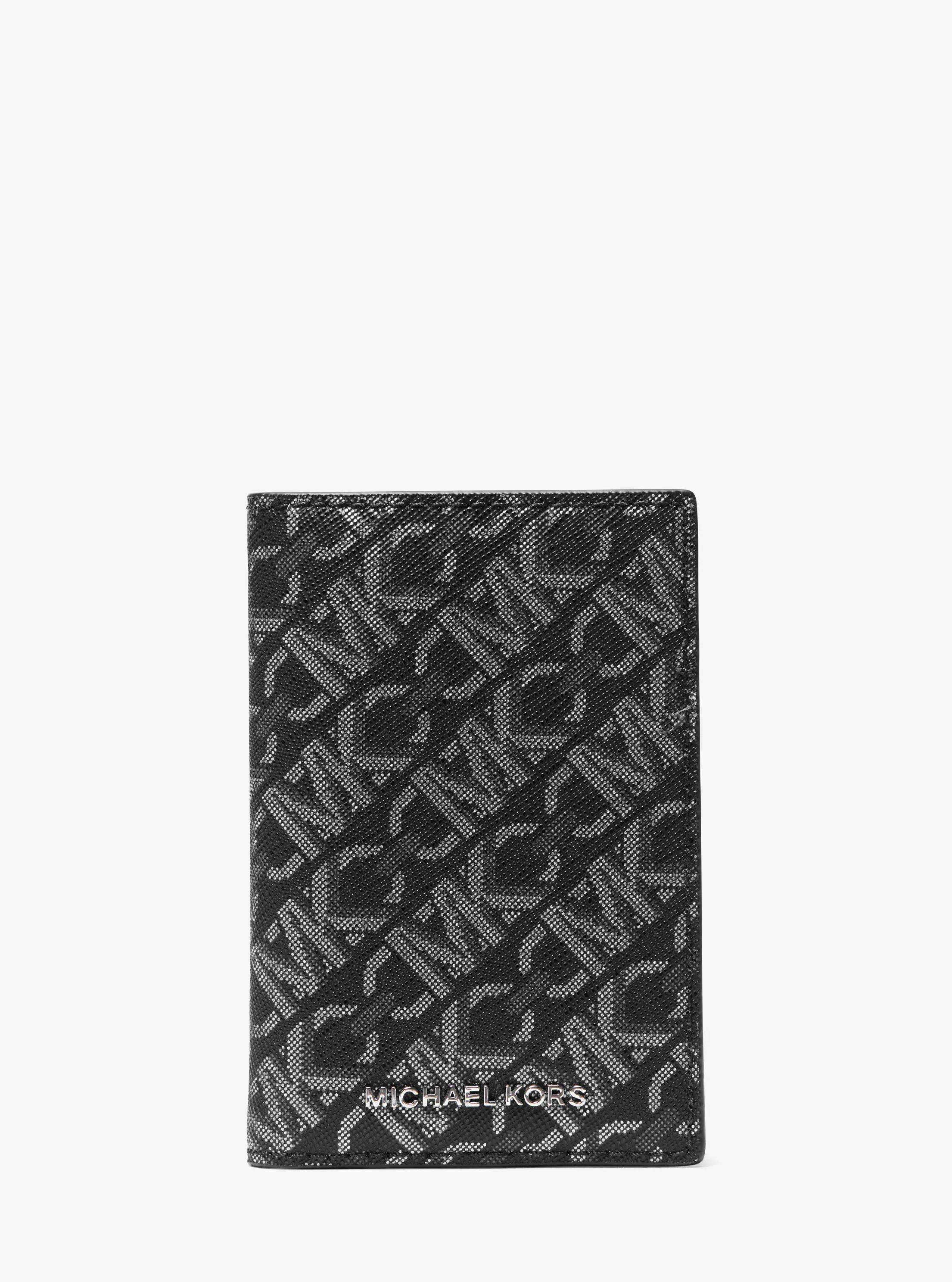 Hudson Empire Signature Logo Bi-Fold Card Case in BLACK/SILVER | Michael Kors