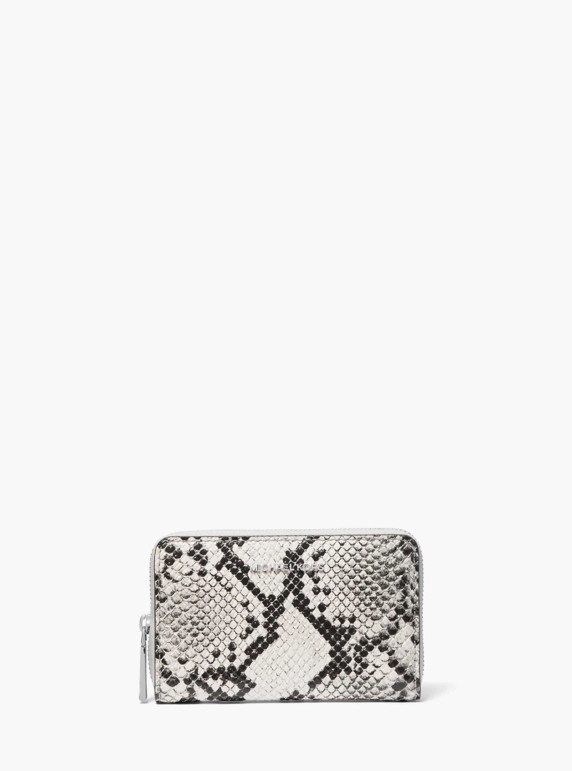 Jet Set Small Snake Embossed Leather Zip-Around Wallet in ALUMINUM | Michael Kors