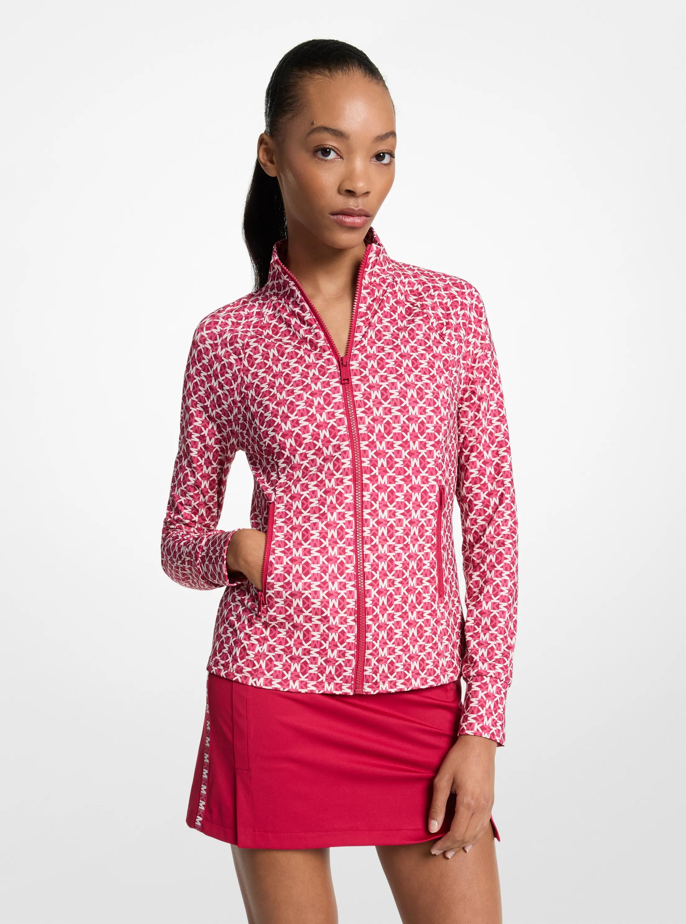 Logo Print Stretch Knit Jacket in DARKRASPBERRY | Michael Kors