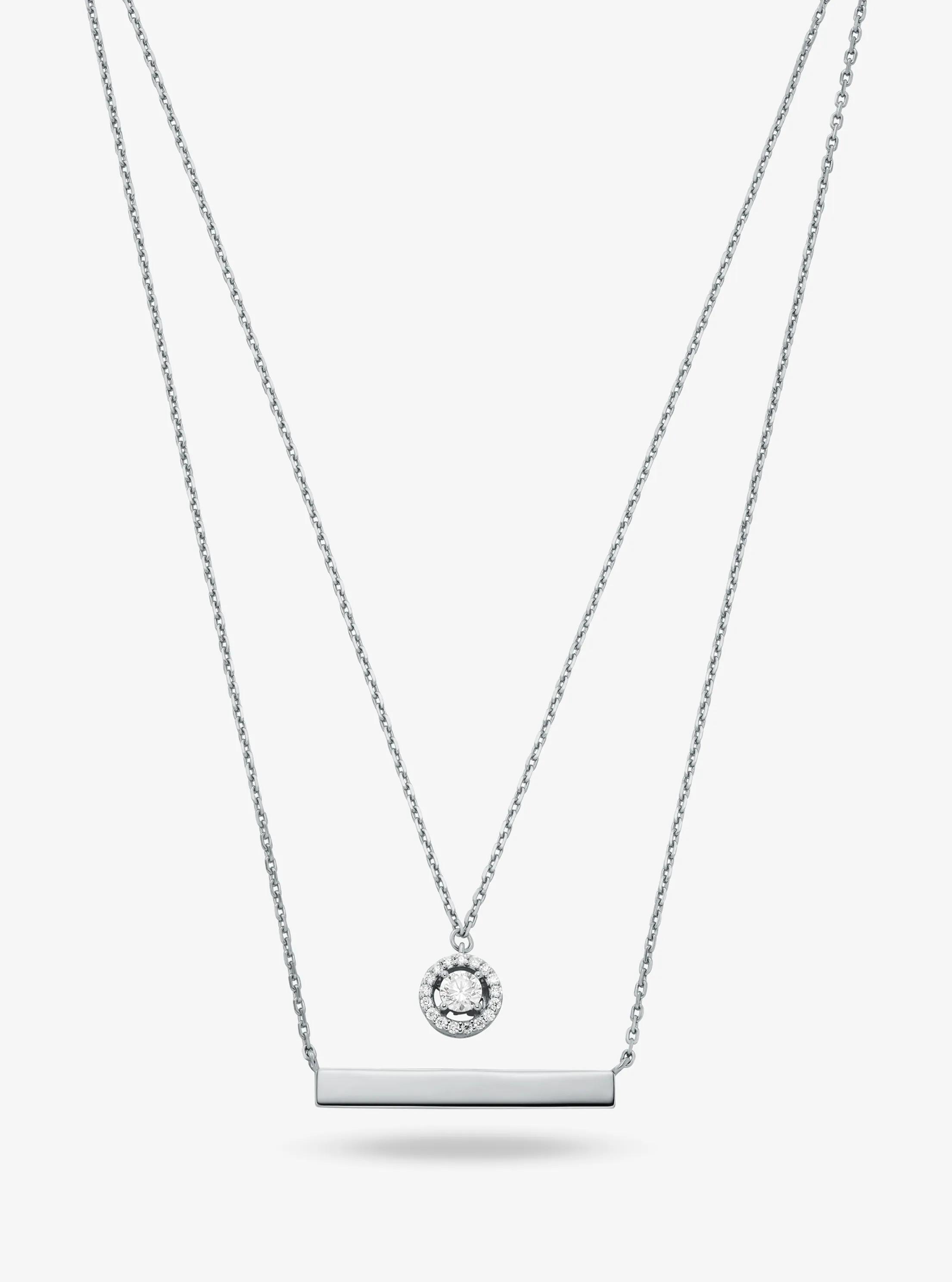 Precious Metal-Plated Sterling Silver Pav&eacute; Layered Necklace in SILVER | Michael Kors