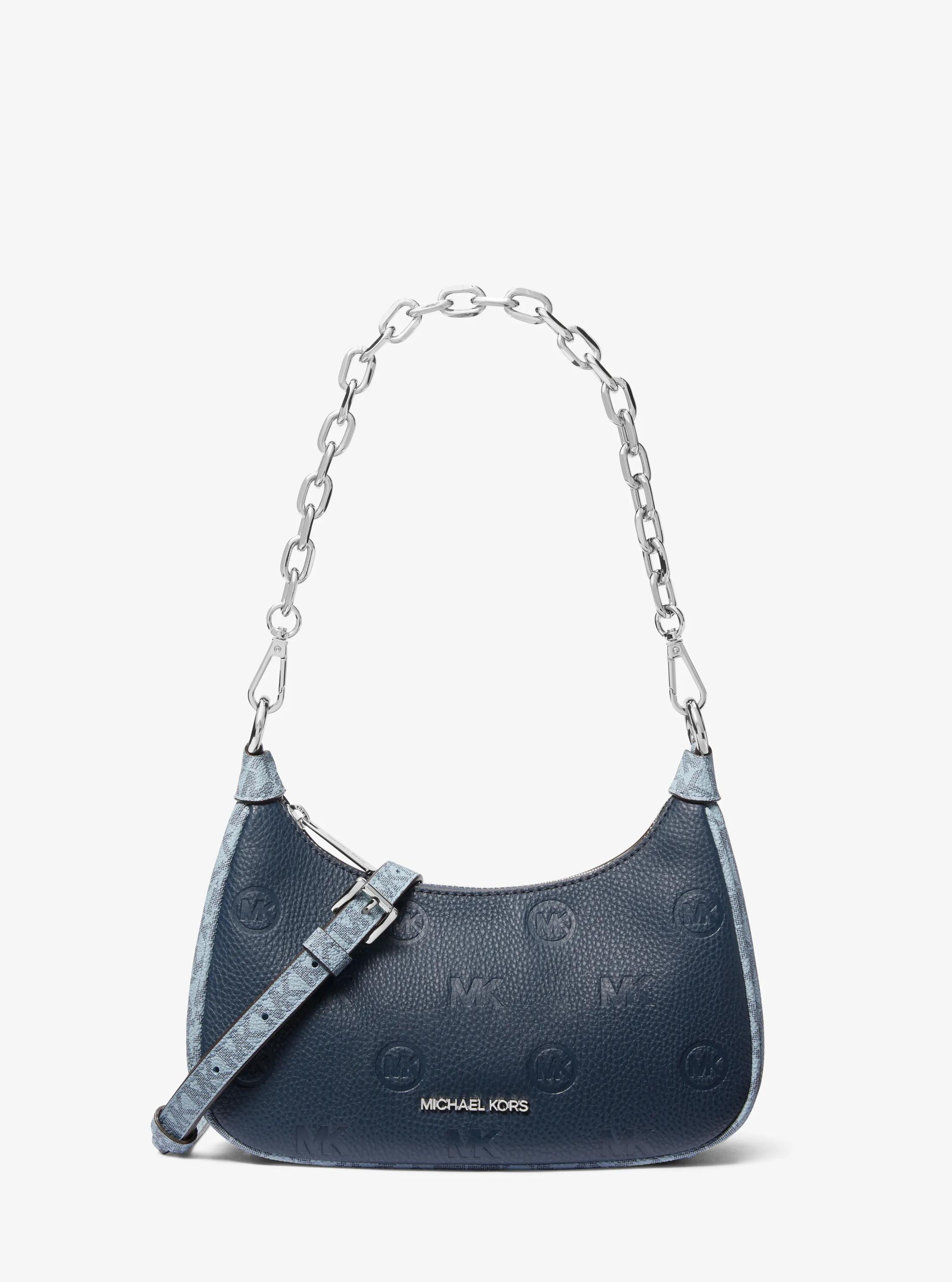 Cora Medium Logo Embossed Shoulder Bag in NAVY MULTI | Michael Kors