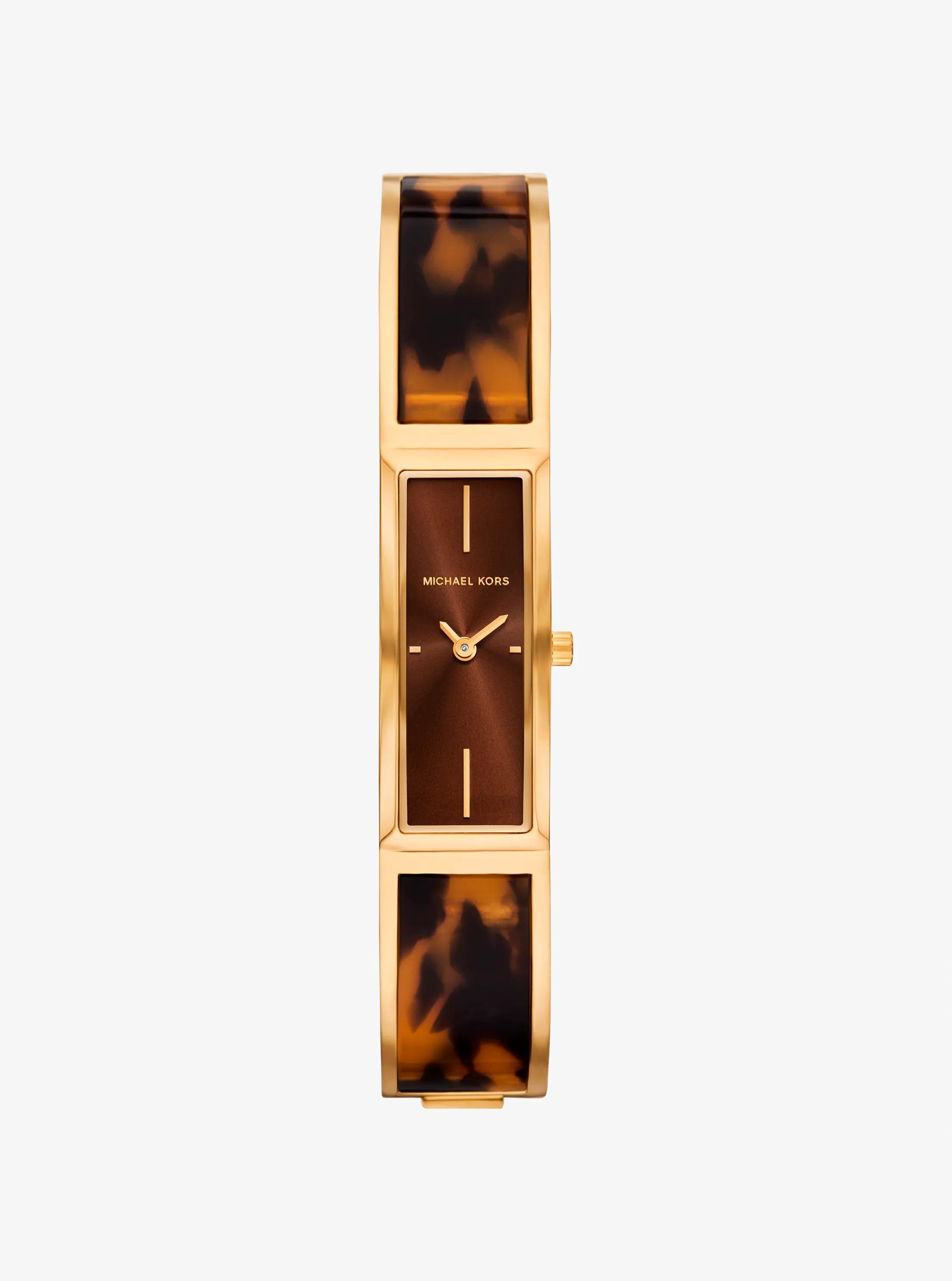 Yazmeen Gold-Tone and Tortoiseshell Acetate Bangle Watch in TORTOISE | Michael Kors