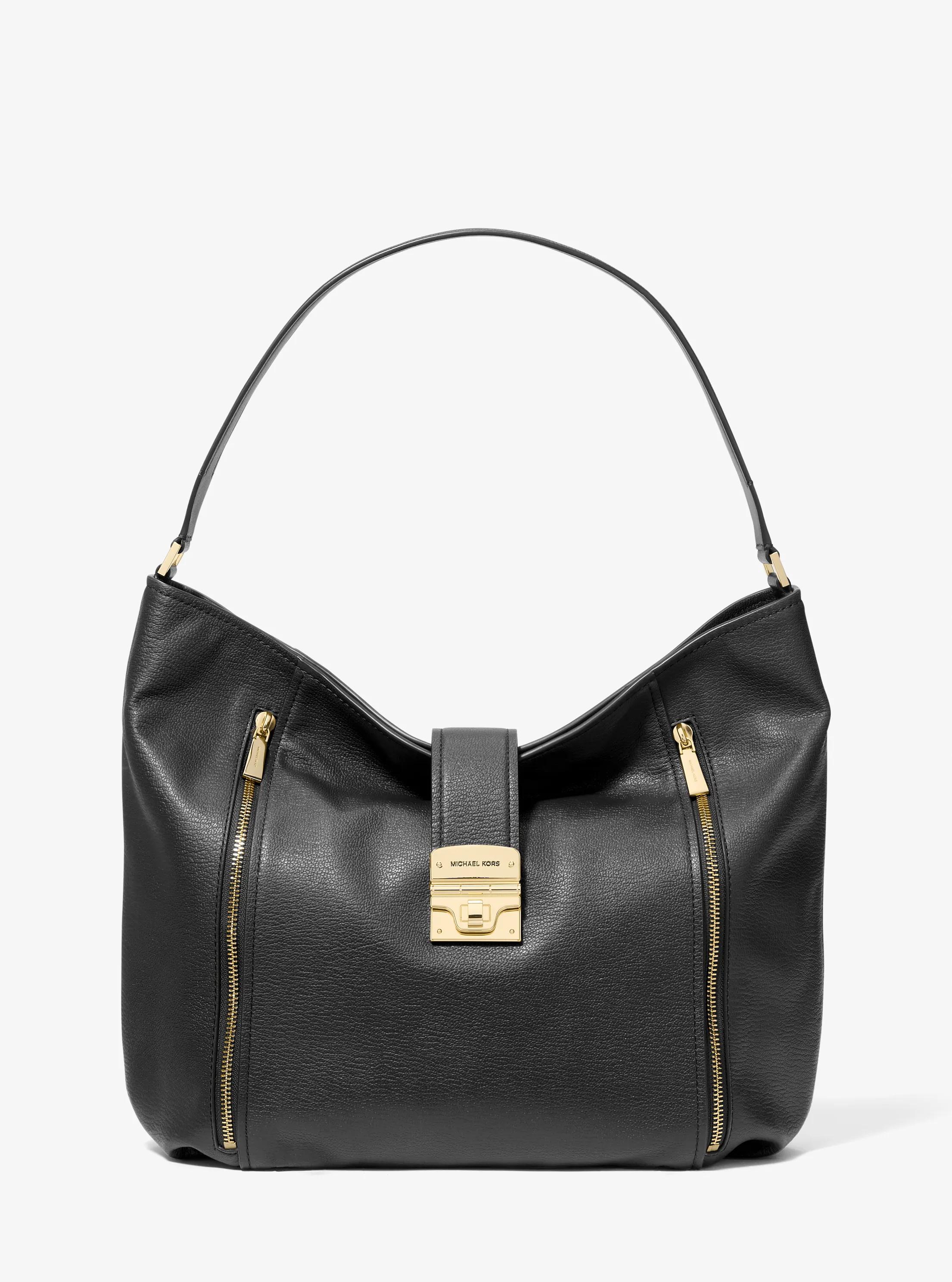 Addie Large Leather Shoulder Bag in BLACK | Michael Kors