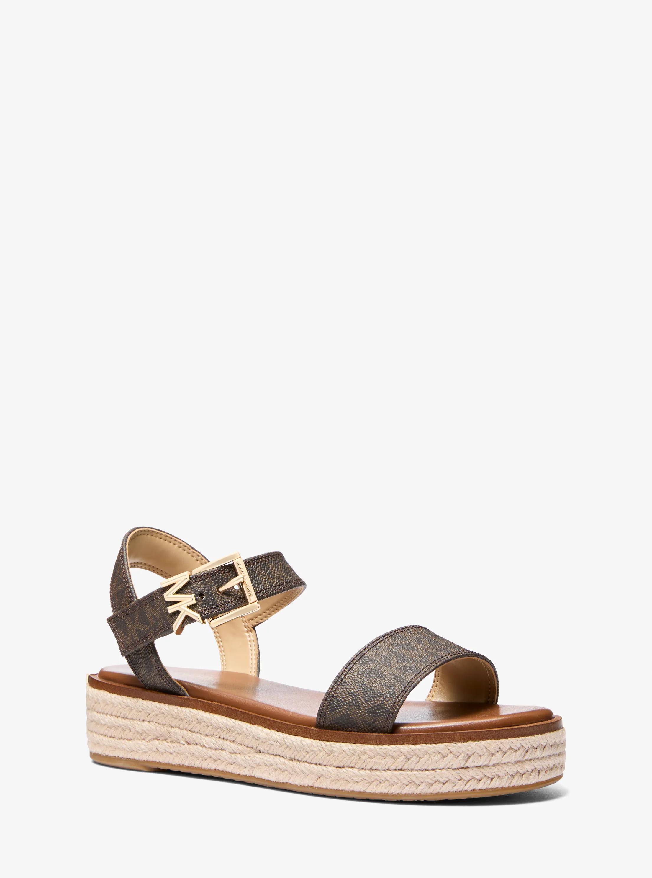 Richie Signature Logo Platform Espadrille Sandal in BROWN | Michael Kors