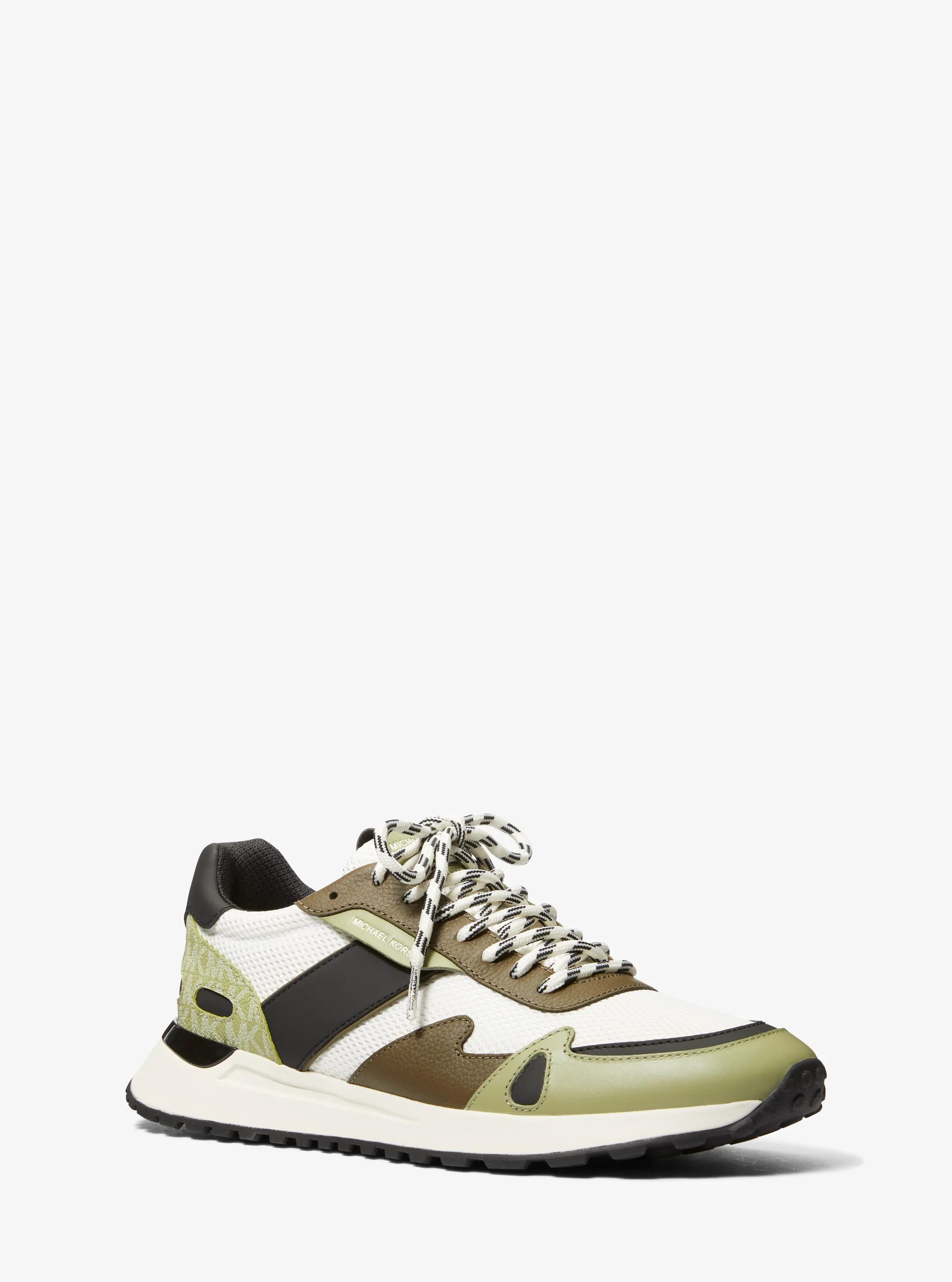 Miles Color-Block Signature Logo and Mesh Trainer in OLIVE | Michael Kors