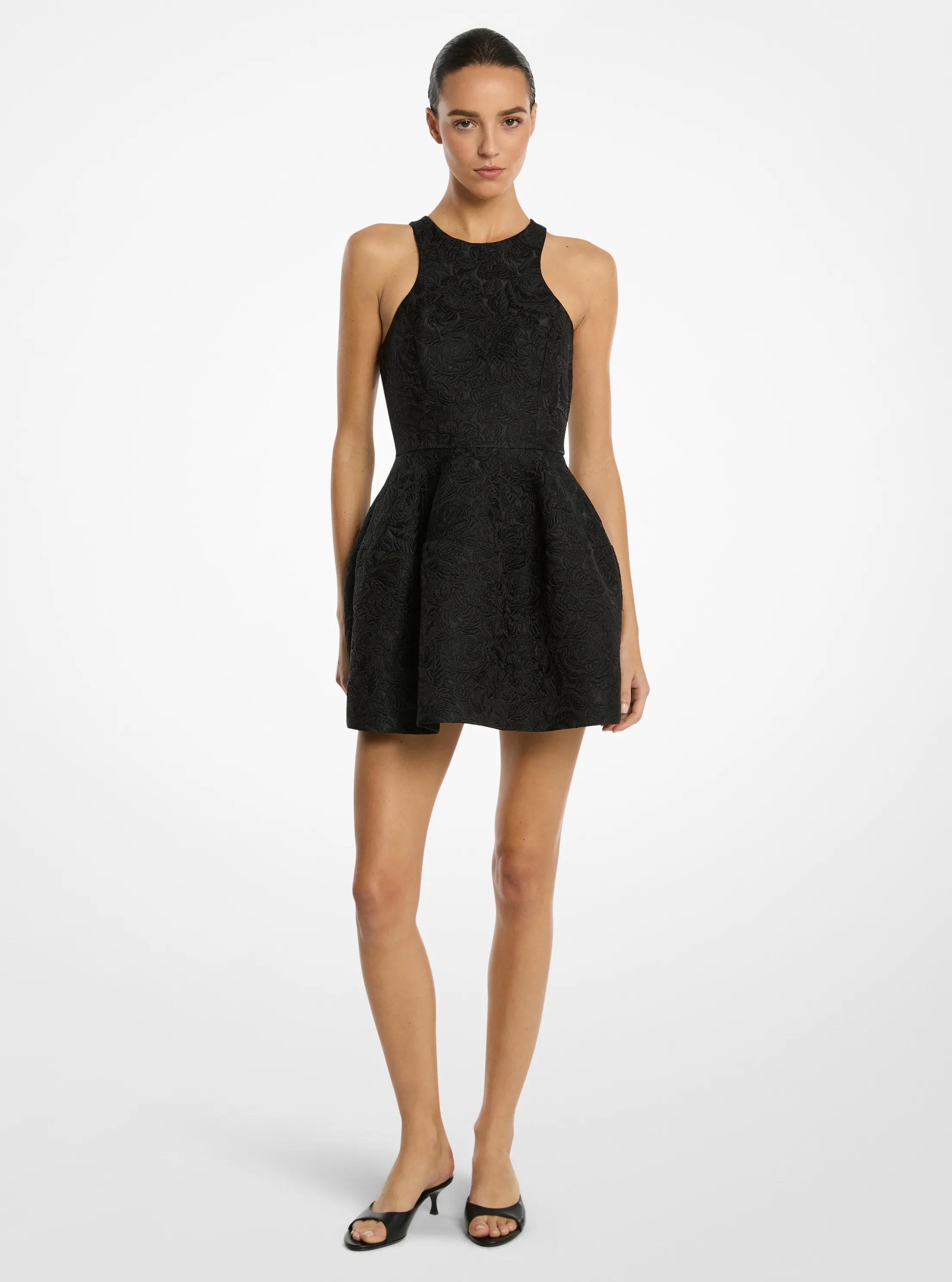 Floral Matelass&eacute; Racerback Bubble Dress in BLACK | Michael Kors