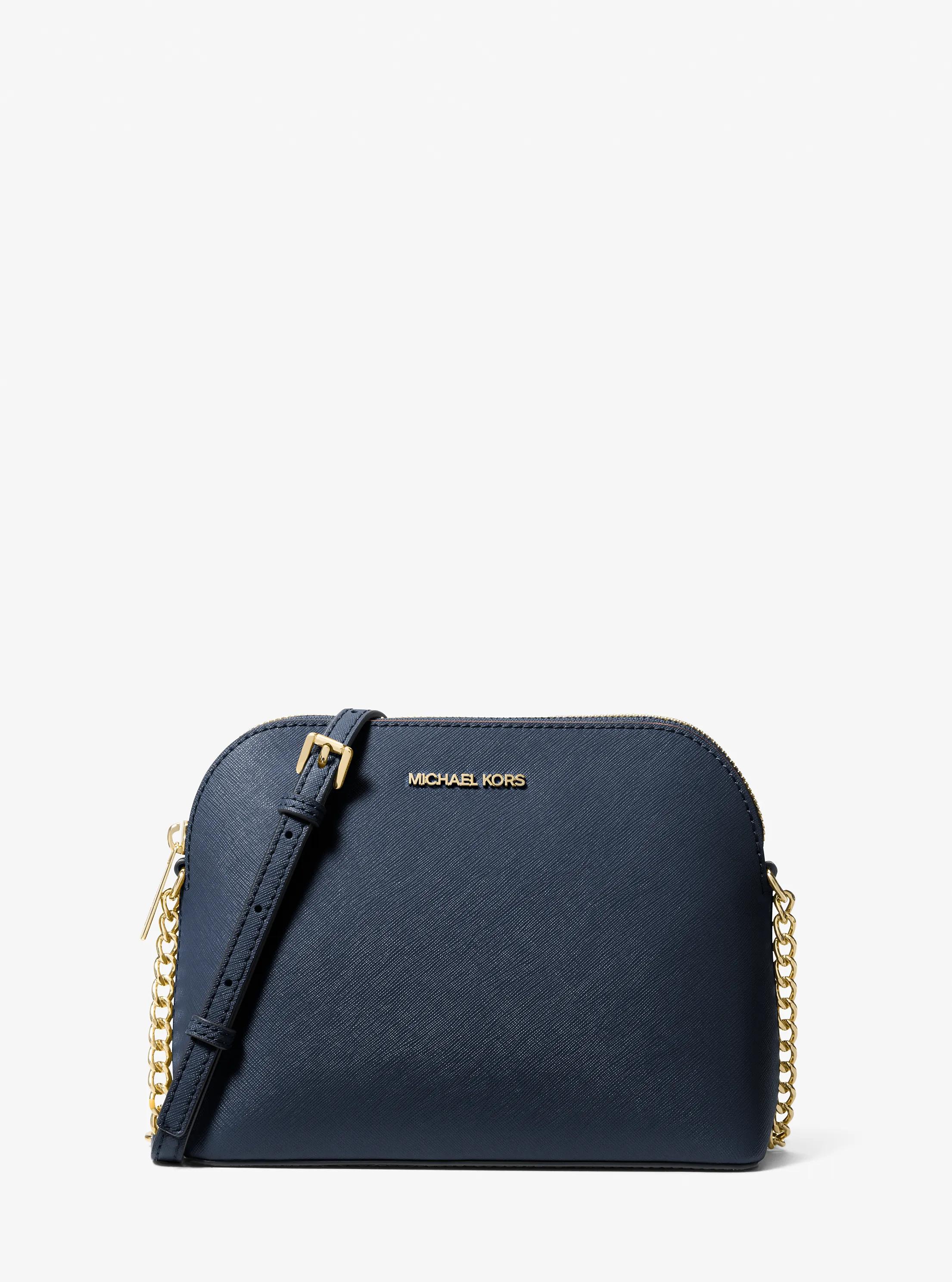 Cindy Large Leather Dome Crossbody Bag in NAVY | Michael Kors