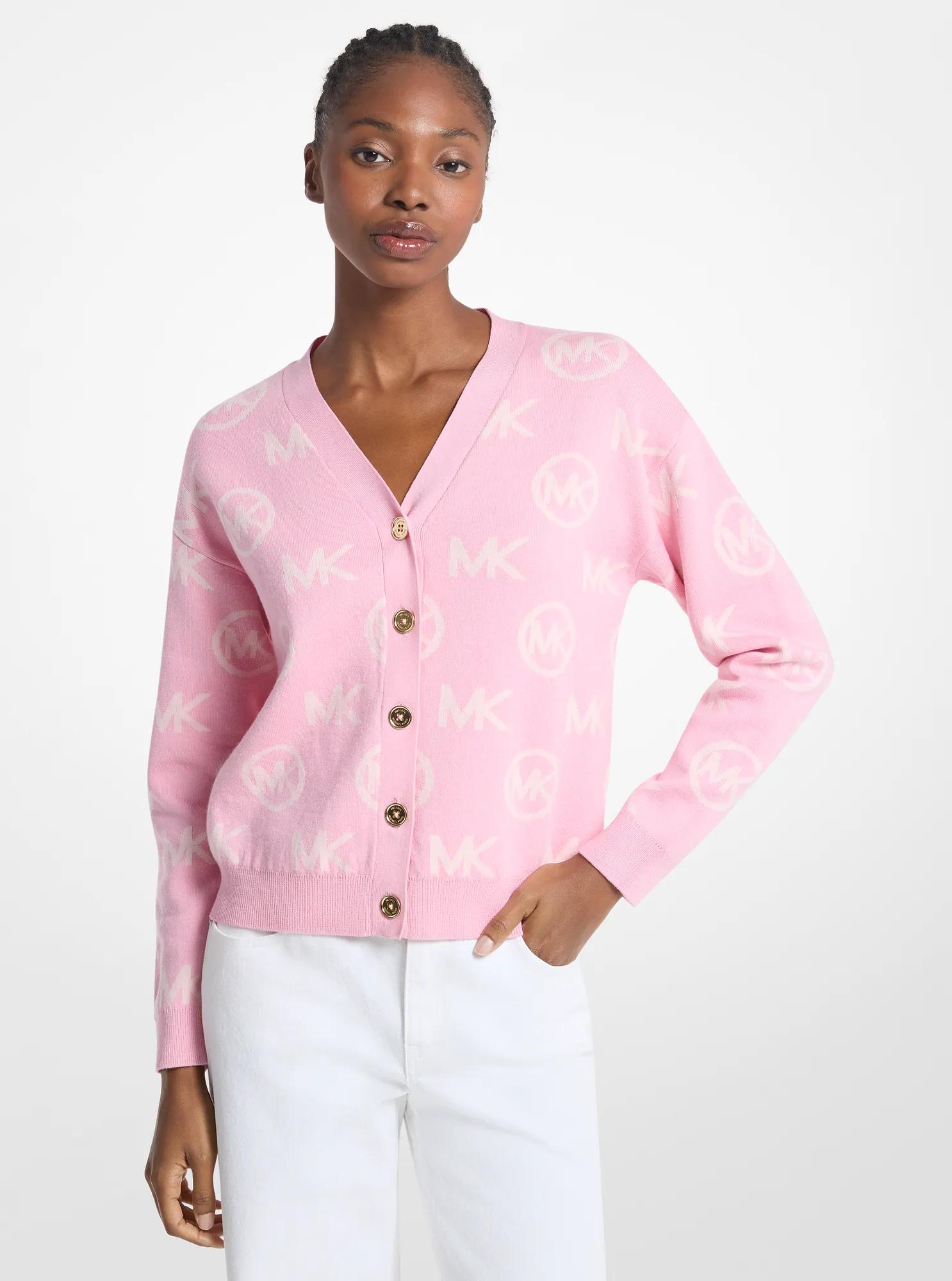 Logo Jacquard Cotton Blend Cardigan in CARNATION - Sale | Michael
