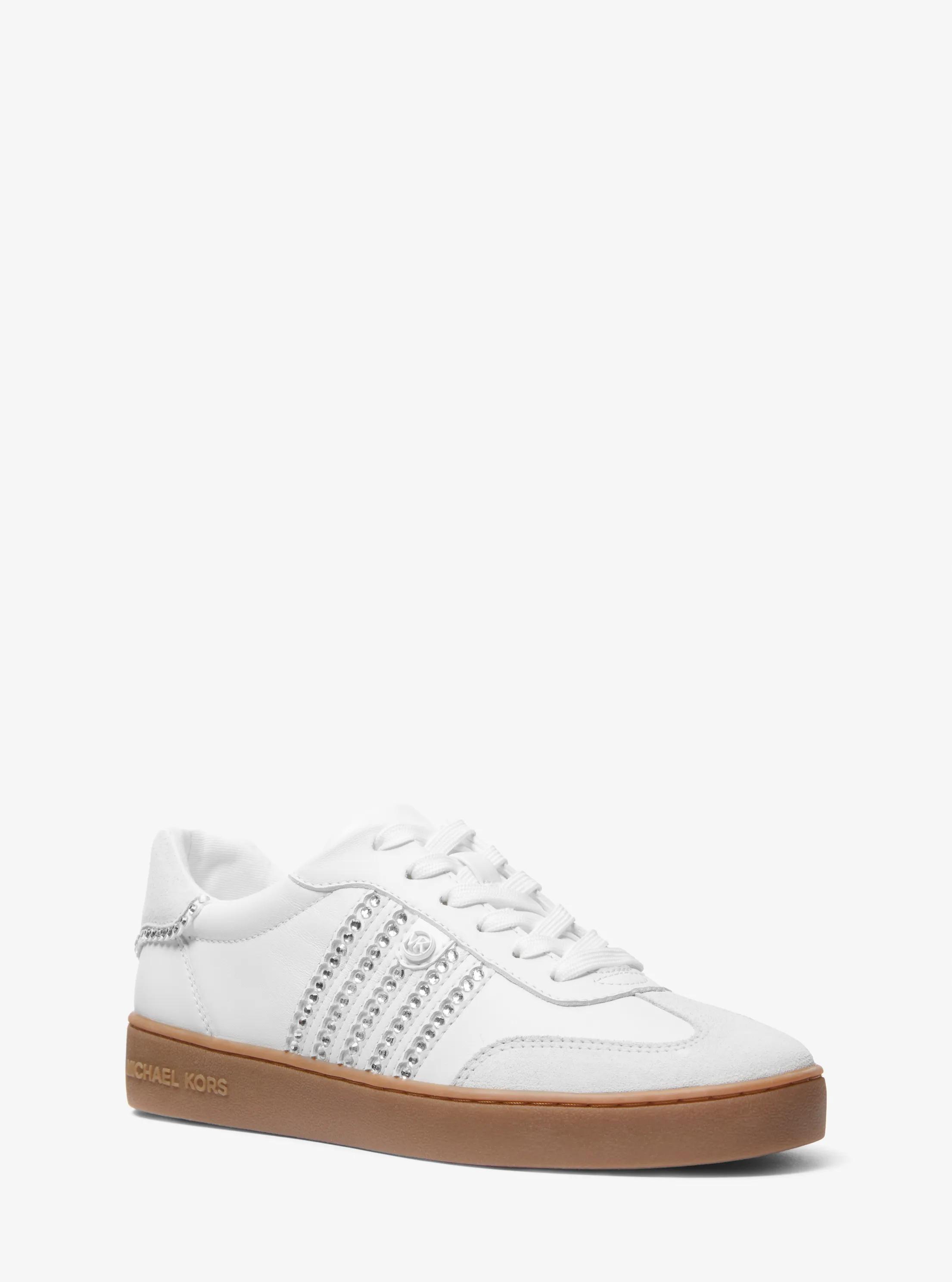 Scotty Embellished Leather Sneaker in OPTIC WHITE | Michael Kors