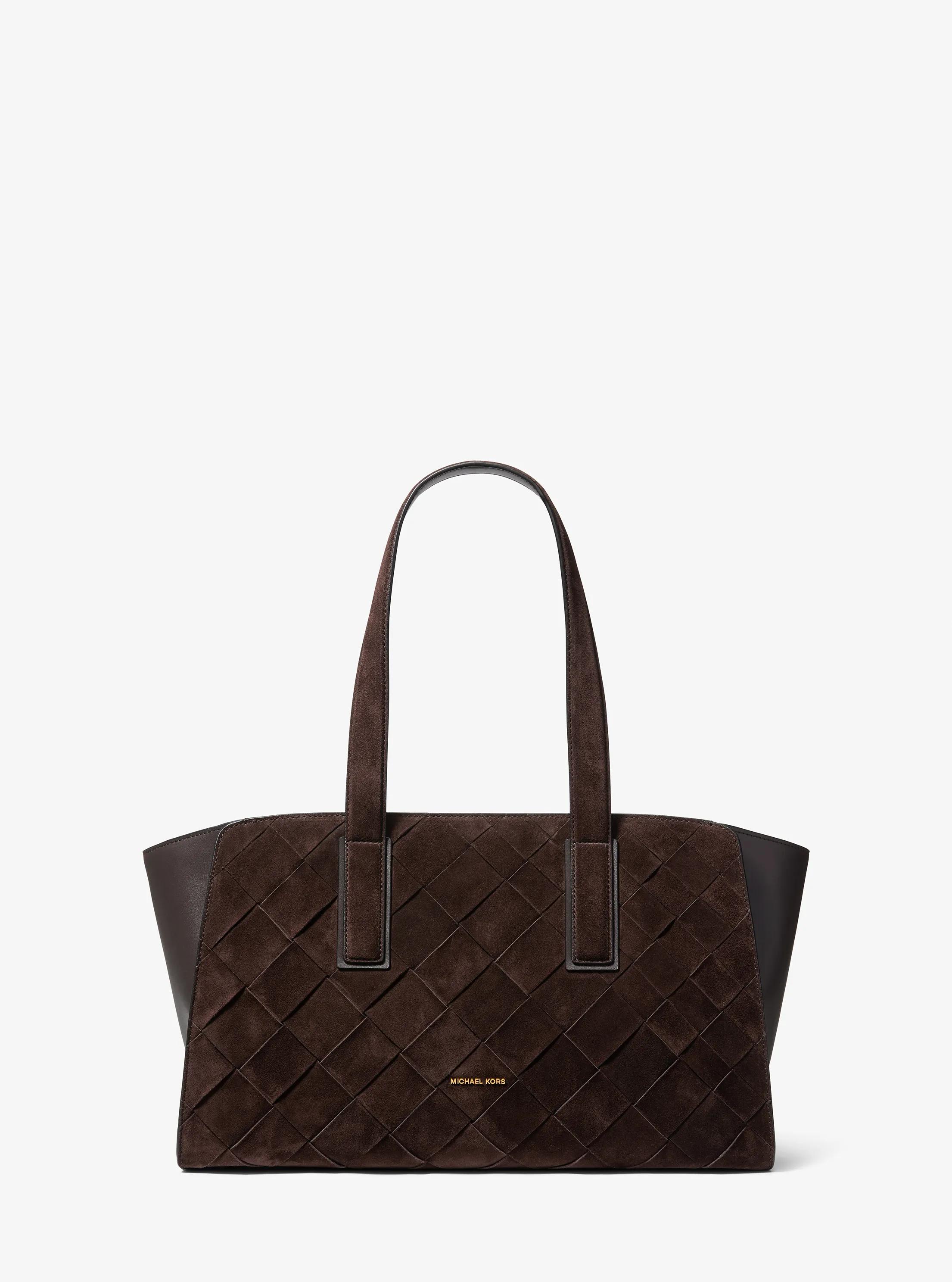 Hudson Woven Suede Tote Bag in CHOCOLATE | Michael Kors